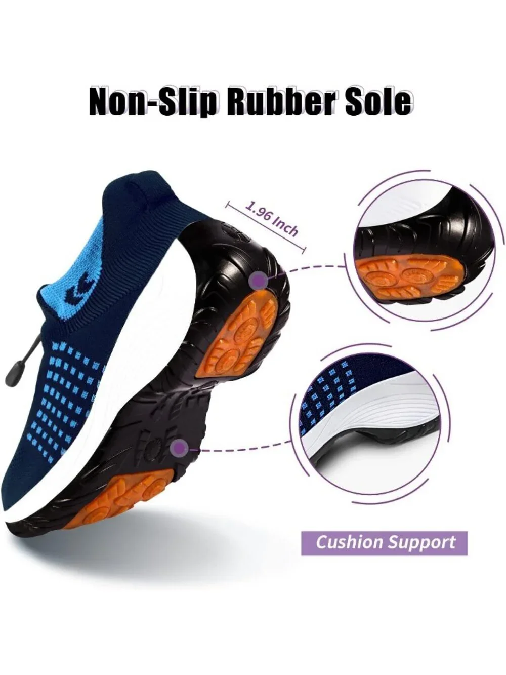 Women's Blue Orthopedic Breathable Slip on Trainers Thick Bottom Sneaker Shoes